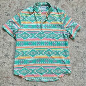 Chubbies Men’s XL Neon Aztec Print Short Sleeve Polo